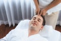 Caucasian man enjoying relaxing anti-stress head massage. Quiescent Royalty Free Stock Photo