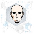 Caucasian man face, vector human head illustration. Attractive h