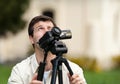 Caucasian man filming Royalty Free Stock Photo