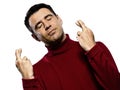 Caucasian man finger crossed Royalty Free Stock Photo