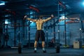 Caucasian man practicing in weightlifting in gym Royalty Free Stock Photo