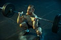 Caucasian man practicing in weightlifting in gym Royalty Free Stock Photo