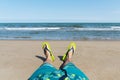 Caucasian man relaxing on the beach