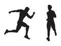 Caucasian man runner running jogging jogger silhouette isolated on white background