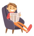 Caucasian man sitting in armchair with newspaper. Royalty Free Stock Photo