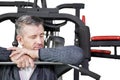 Caucasian man sleeping while exercising on studio Royalty Free Stock Photo