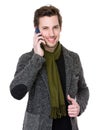 Caucasian man talk to mobile phone Royalty Free Stock Photo