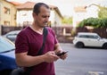 Caucasian man texting on his phone outdoor Royalty Free Stock Photo