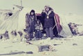 Caucasian man visiting remote station of the indigenous people Chukchi