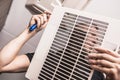 Cleaning RV Air Condition Filter Royalty Free Stock Photo