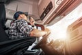 Trucker Having a Conversation via CB Radio on the Route Royalty Free Stock Photo