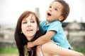 Multi-Ethnic family relaxing together outdoors Royalty Free Stock Photo