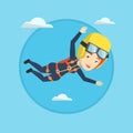 Caucasian parachutist jumping with parachute.
