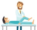 Caucasian physio checking the leg of a patient. Royalty Free Stock Photo