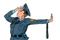 Caucasian police officer shame denial gesture no