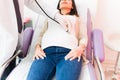 Caucasian pregnant woman lying at the consulting room Royalty Free Stock Photo