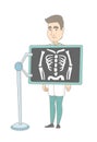 Caucasian roentgenologist during x ray procedure.