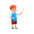 caucasian schoolboy answering teacher question and pointing country on map cartoon vector Royalty Free Stock Photo