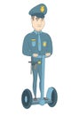 Caucasian security guard riding electrical scooter