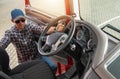 Caucasian Semi Truck Driver Hitting the Road Royalty Free Stock Photo