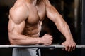 Caucasian fitness male model execute exercise with barbell Royalty Free Stock Photo
