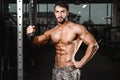 Caucasian fitness model in gym close up abs Royalty Free Stock Photo