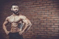 Caucasian fitness model in gym close up abs Royalty Free Stock Photo