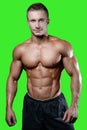 Caucasian fitness model in gym close up abs Royalty Free Stock Photo