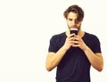 Caucasian sexy young macho holding coffee cup Royalty Free Stock Photo