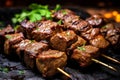 caucasian shashlik skewer beef mutton lulya being cooked on a grill, created by Generative AI