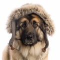 Caucasian Shepherd dog in a shaggy national Caucasian hat, papakha