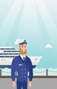 Caucasian ship captain in uniform at the port. Royalty Free Stock Photo