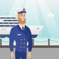 Caucasian ship captain in uniform at the port. Royalty Free Stock Photo