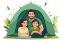 Camper vacation couple weekend together smiling father female children adult mother travel tent family camping