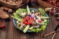 Caucasian snack appetizer platter with vegetables