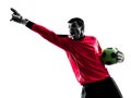 Caucasian soccer player goalkeeper man pointing silhouette