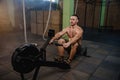 Caucasian sport man during training in the gym. Royalty Free Stock Photo