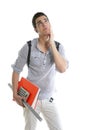 Caucasian student worried with negative gesture Royalty Free Stock Photo