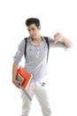 Caucasian student worried with negative gesture Royalty Free Stock Photo
