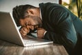 Tired Business Man Sleeping At Notebook Royalty Free Stock Photo