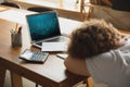 Caucasian upset and despair man watching financial and economical graphs going down during coronavirus quarantine Royalty Free Stock Photo