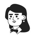 Caucasian waitress bow-tie black and white 2D vector avatar illustration
