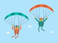 Caucasian white men flying with a parachute. Royalty Free Stock Photo