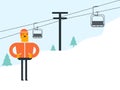 Caucasian white skier and cableway at ski resort.