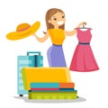 Caucasian white woman packing clothes in suitcase. Royalty Free Stock Photo