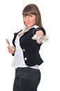 Woman posing with hundred dollar bills Royalty Free Stock Photo