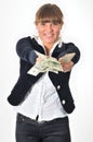 Woman posing with hundred dollar bills Royalty Free Stock Photo