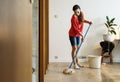 Caucasian woman doing house chores