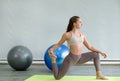 Caucasian woman exercise doing the yoga pose stretching at home, healthy lifestyle concept Royalty Free Stock Photo