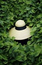 Woman outdoors summer white tropical hair caucasian fashion portrait style green hat